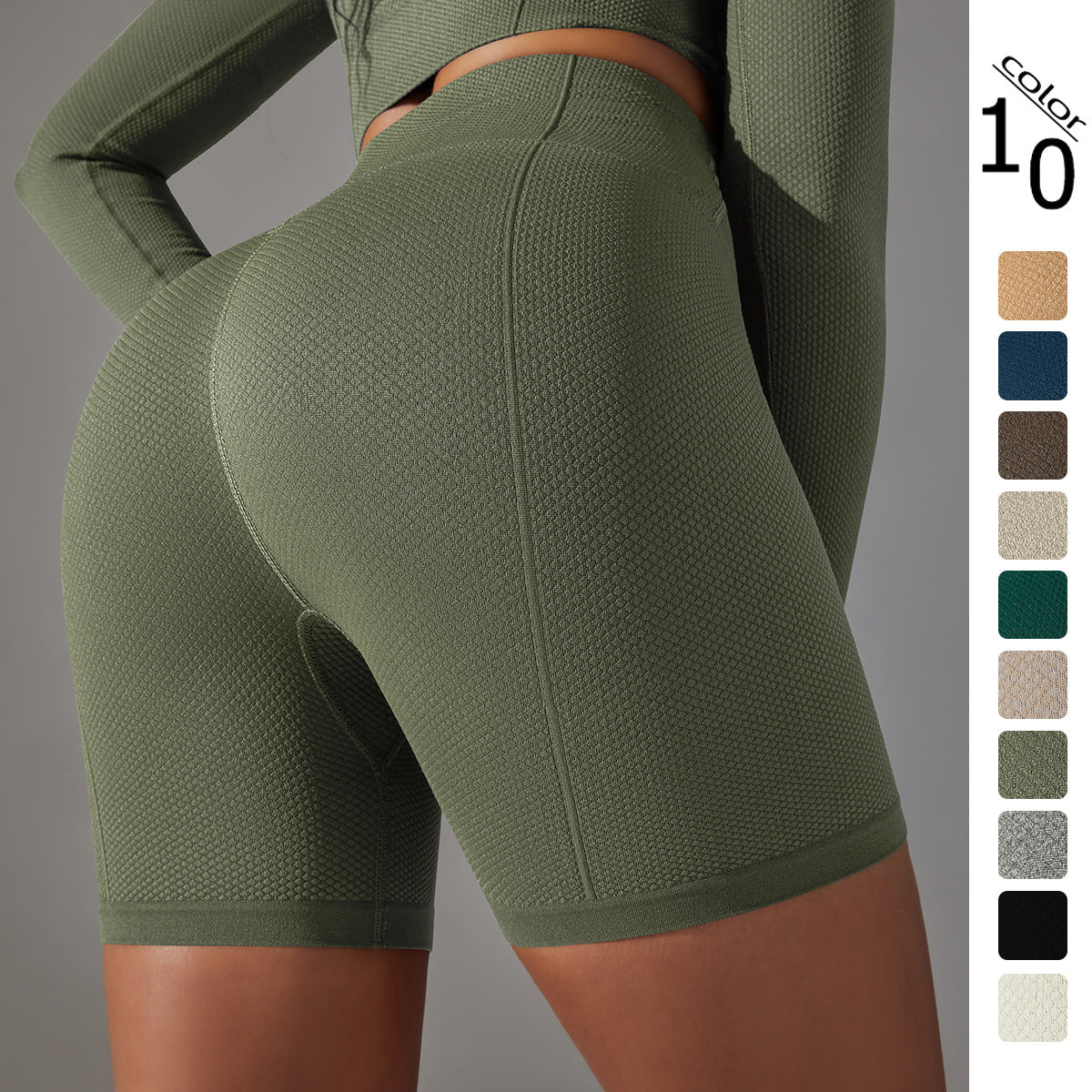 Short de yoga/sport/course à pied pour femme, taille haute, gainant, effet ventre plat et fessier, en jacquard à pois uni sans coutures