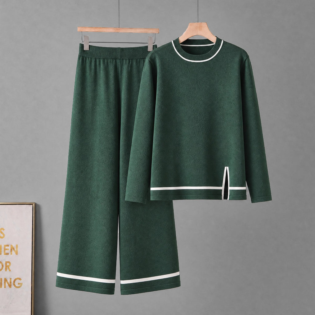 Ensemble : Pantalon large à fentes et Haut à manches longues