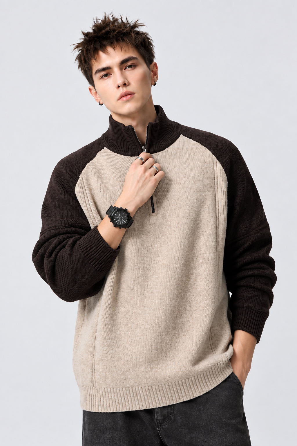Pull en maille , col zippé