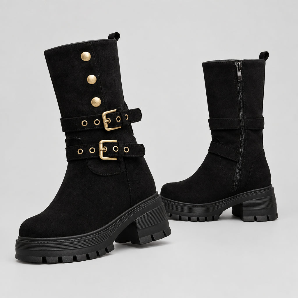 Bottines à talons hauts et semelles épaisses avec boucle de ceinture