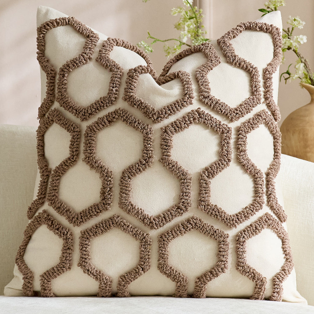 Housse de coussin capitonnée à motif nid d'abeille