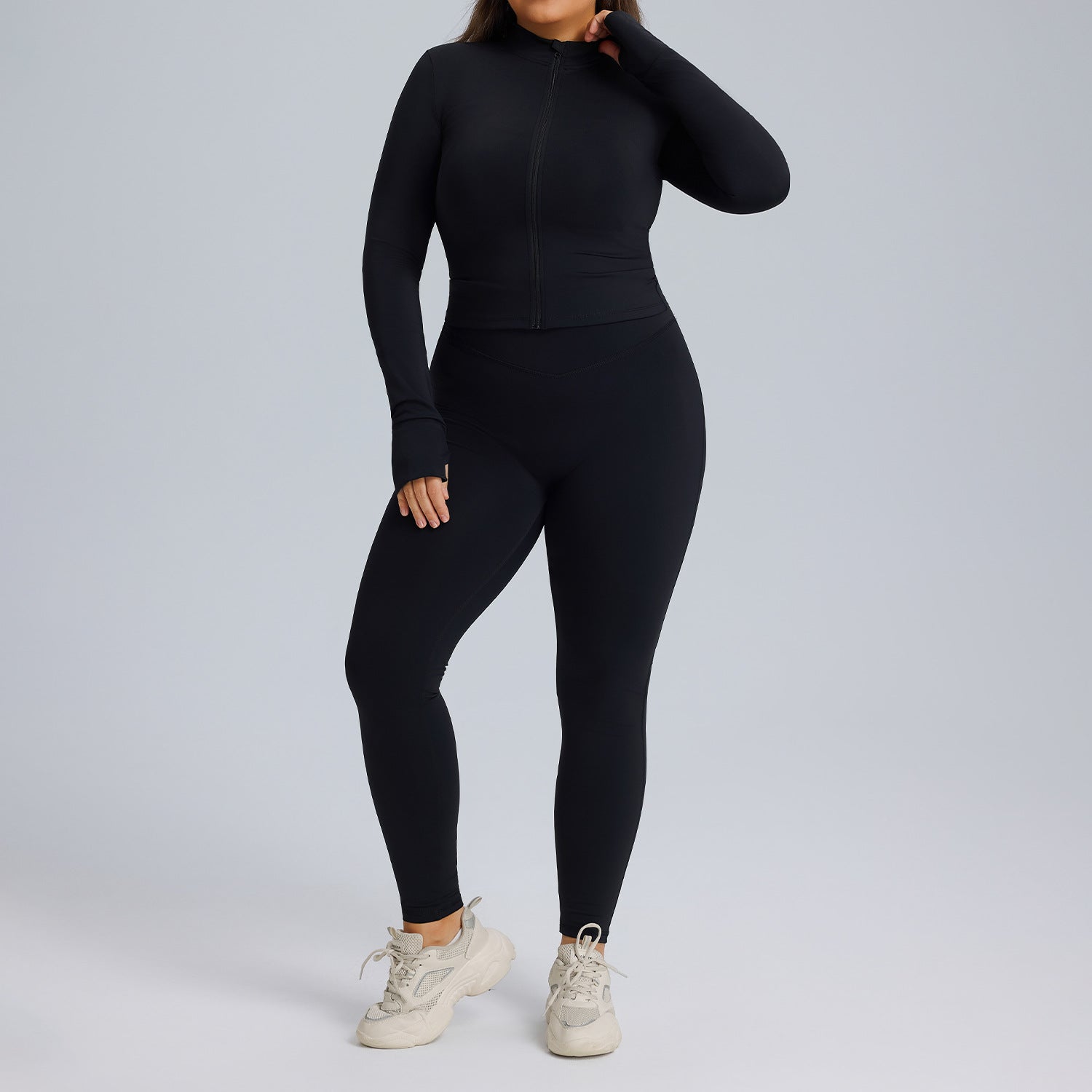 Ensemble de yoga à manches longues pour femme, ensemble trois pièces