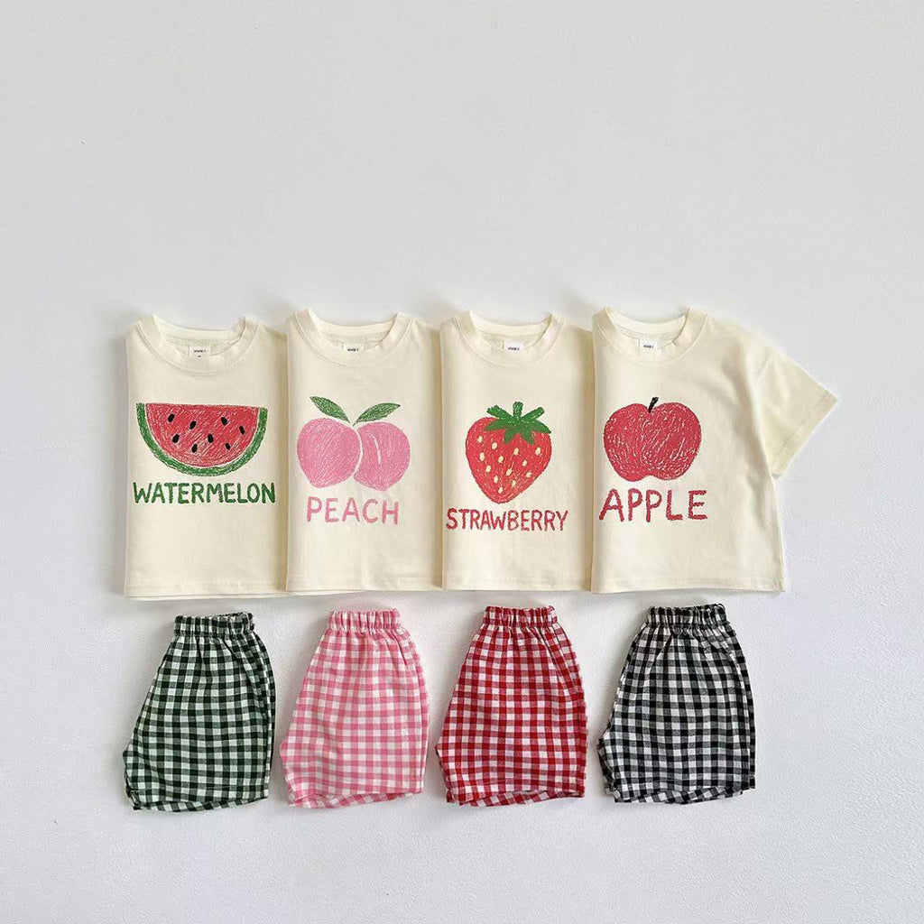 Ensemble à carreaux pour enfants avec imprimé de lettres et de fruits