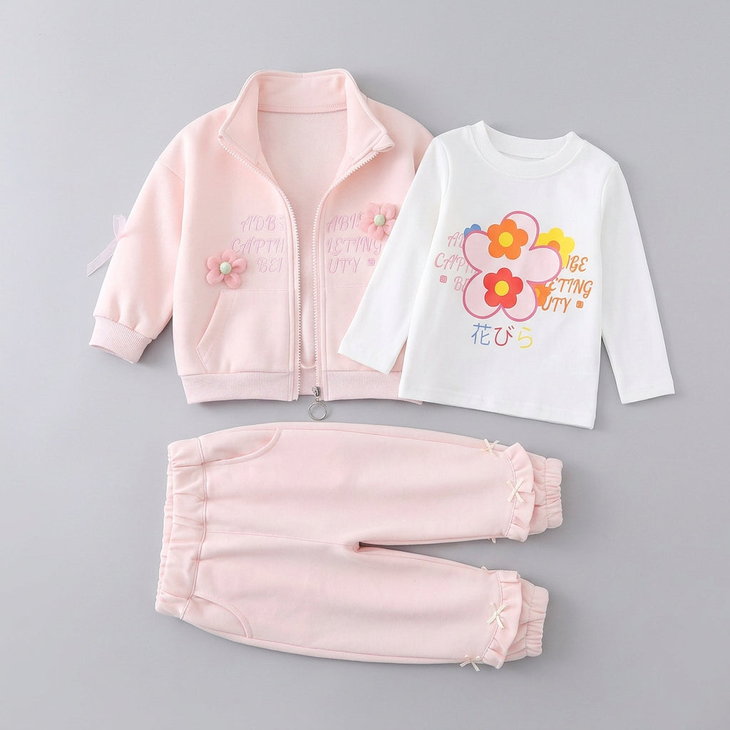 Ensemble 3 pièces pour enfant (0-4 ans) : veste zippée à motif floral