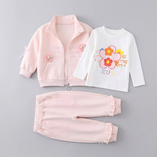 Ensemble 3 pièces pour enfant (0-4 ans) : veste zippée à motif floral