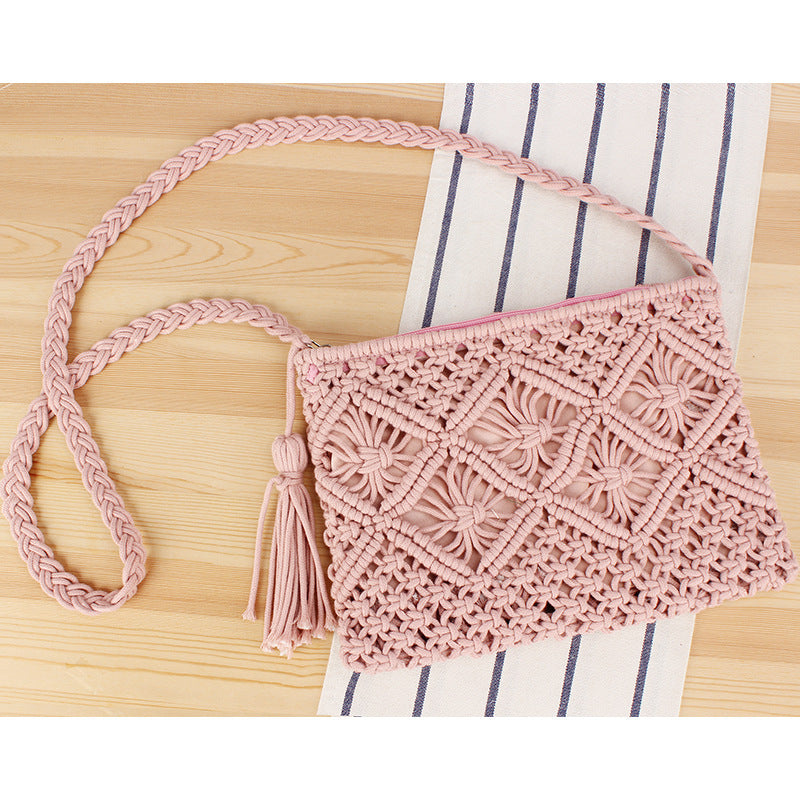 Sac à main tissé à pompon, sac à main tissé rétro, sac de plage pour les vacances d'été.