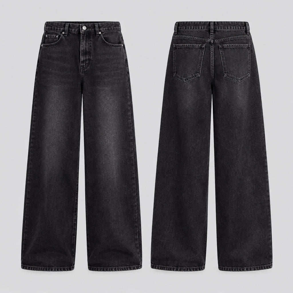 Pantalon en jean effet délavé, coupe large et droite