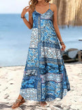 Robe ample imprimée à bretelles et col en V, style vacances printemps-été pour femme