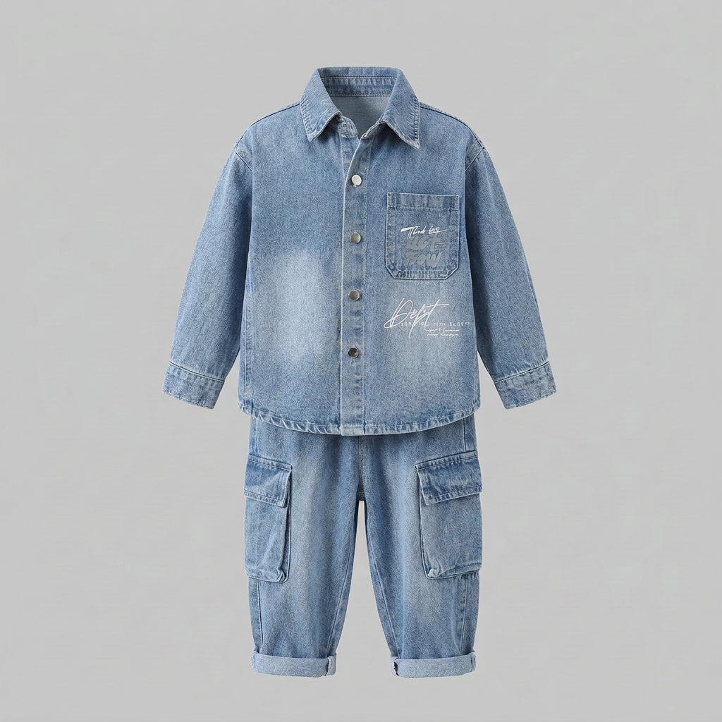 Ensemble deux pièces en jean pour garçon : veste à manches longues et pantalon