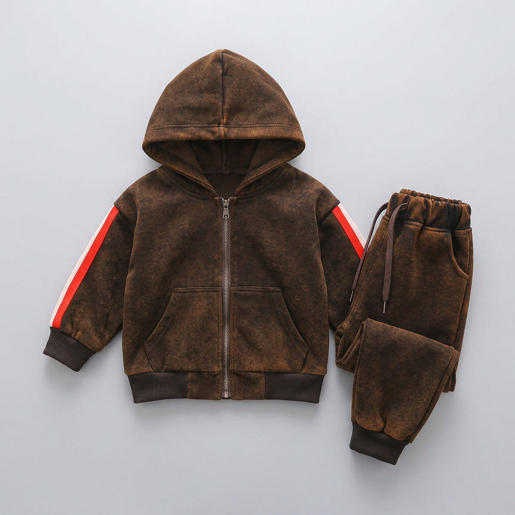 Ensemble 2 pièces  : veste à capuche avec finitions contrastantes et t-shirt à manches longues – tenue décontractée