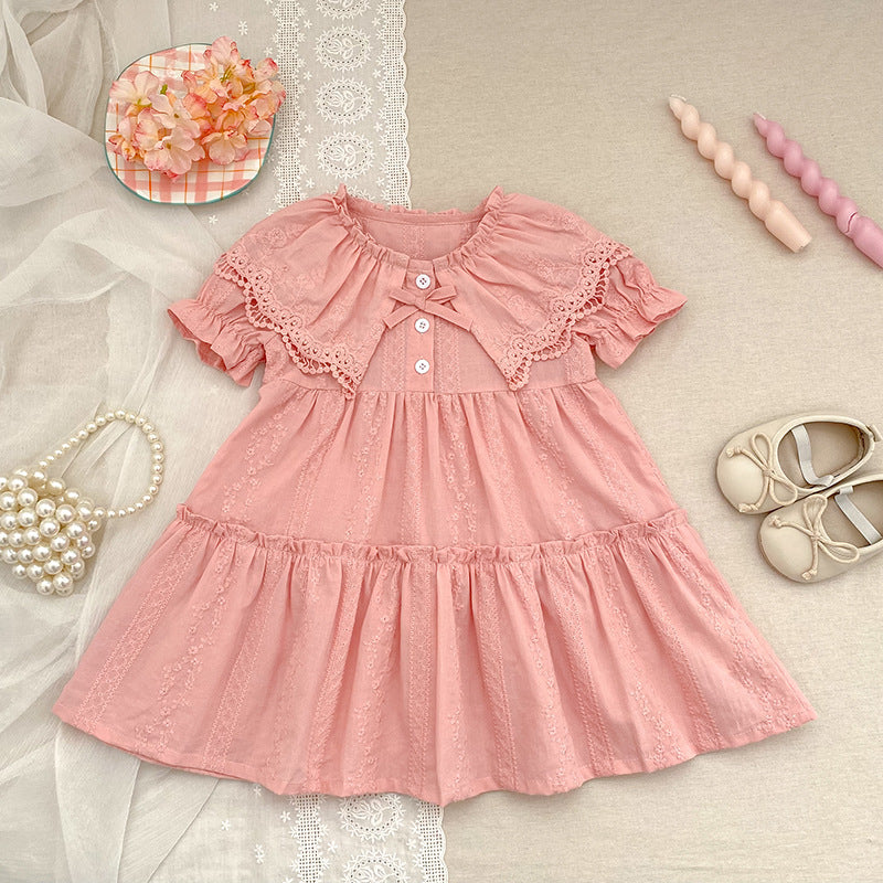 Robe pour fille avec col poupée en dentelle et manches courtes