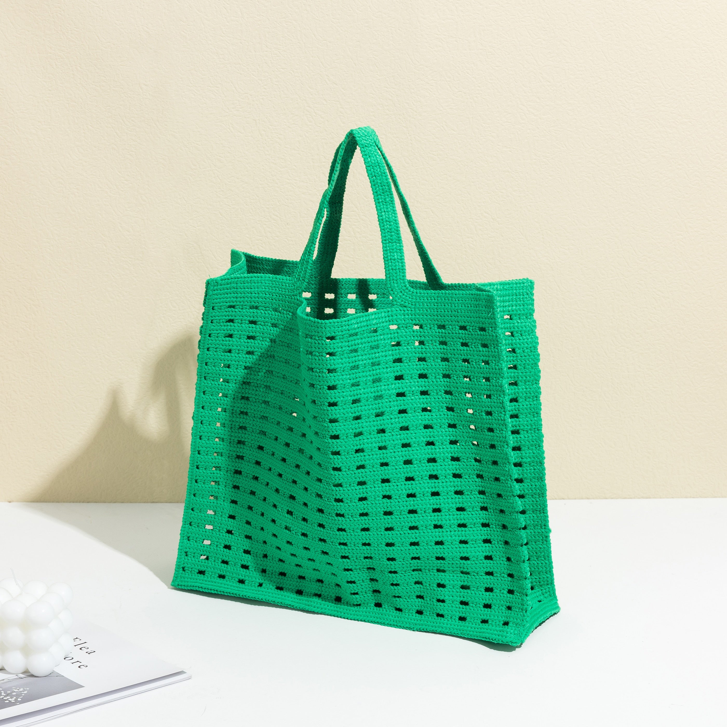 Sac tissé neuf, motif gaufré ajouré, fait main, couleur bonbon, grande capacité, sac à main polyvalent pour femme