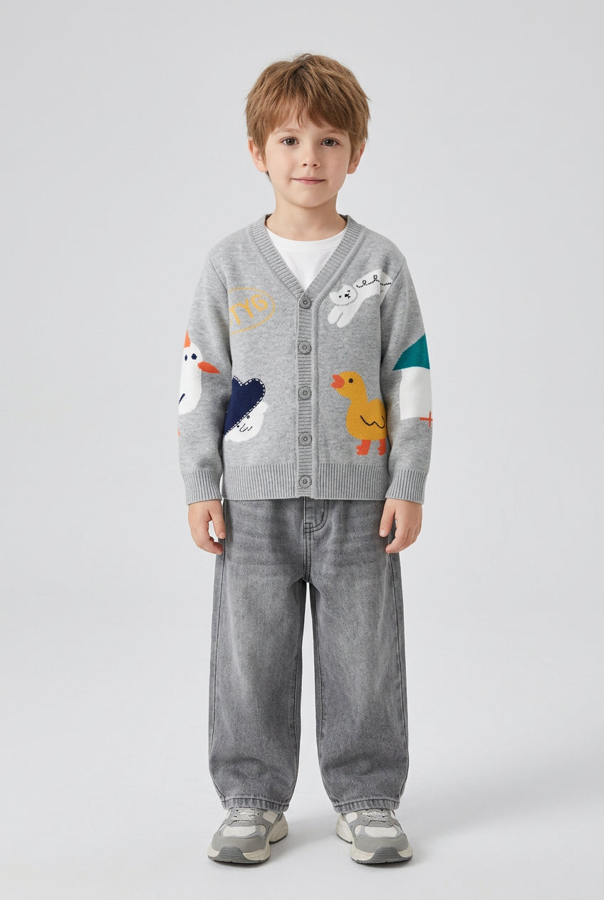 Gilet en maille de coton avec motif de personnages