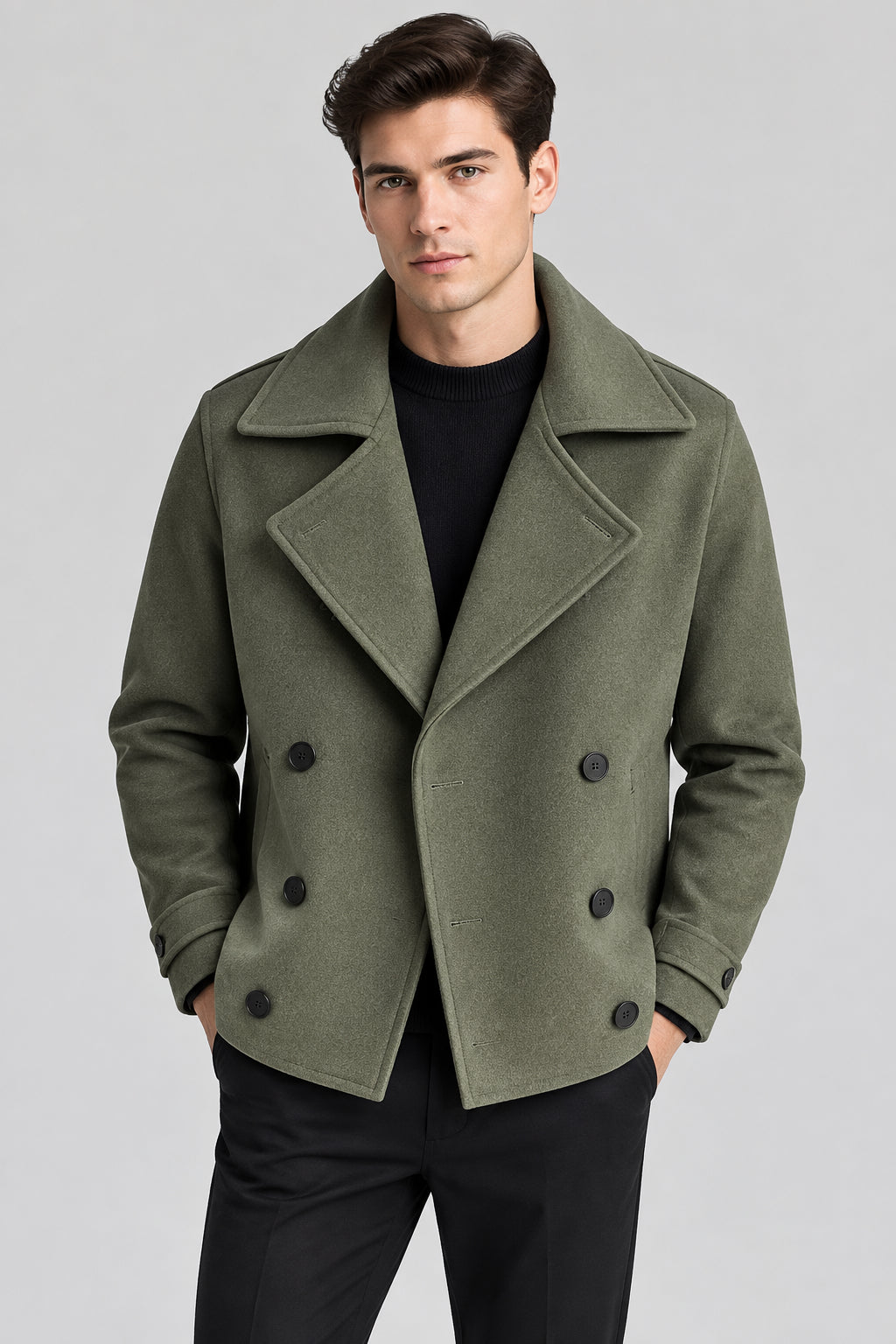 Trench-coat court pour homme en mélange de laine