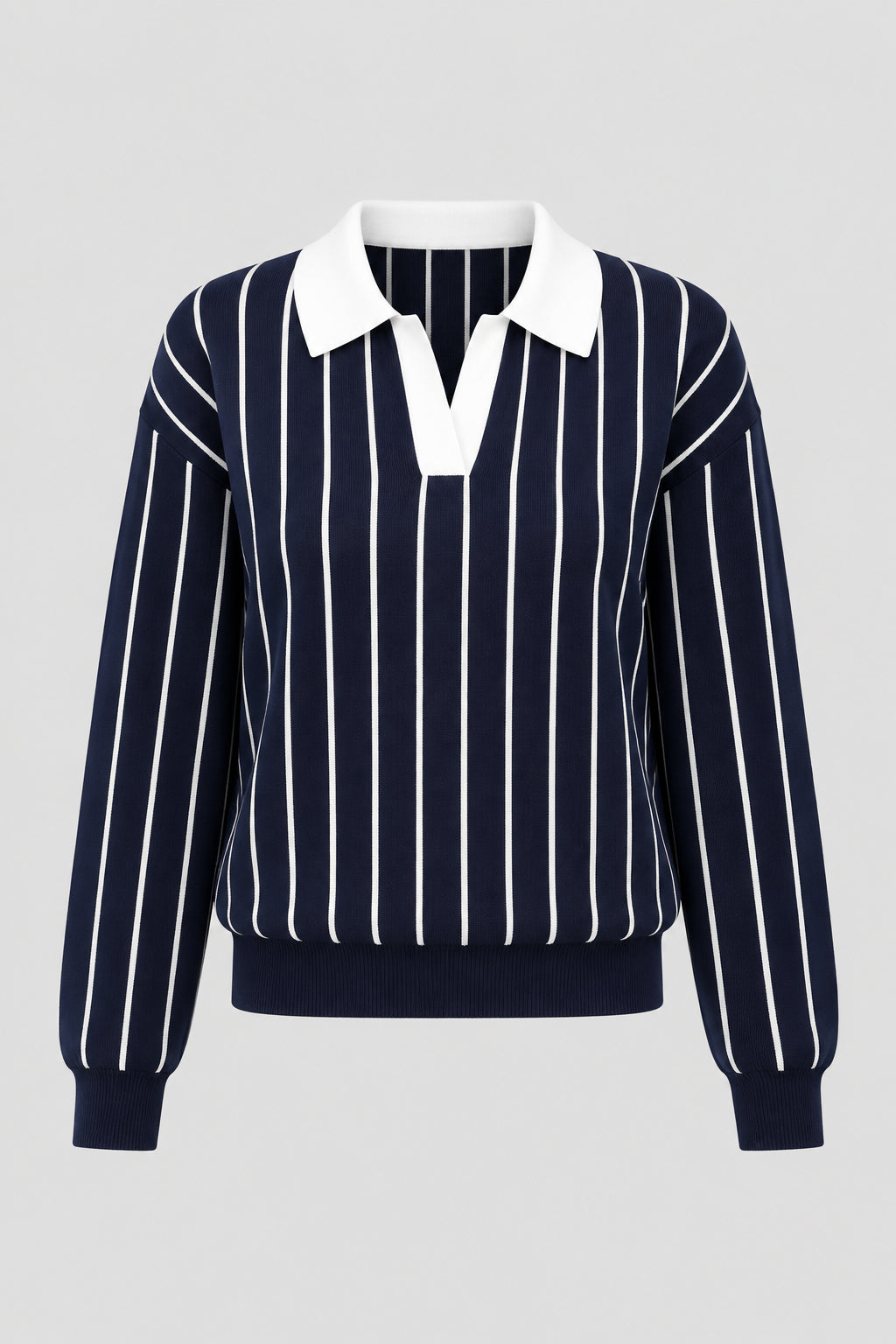 Pull décontracté pour femme à col rayé, style College Street
