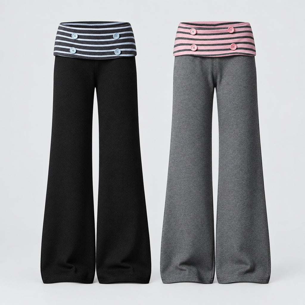 Pantalon de jogging évasé taille basse avec détails boutonnés et bas à revers