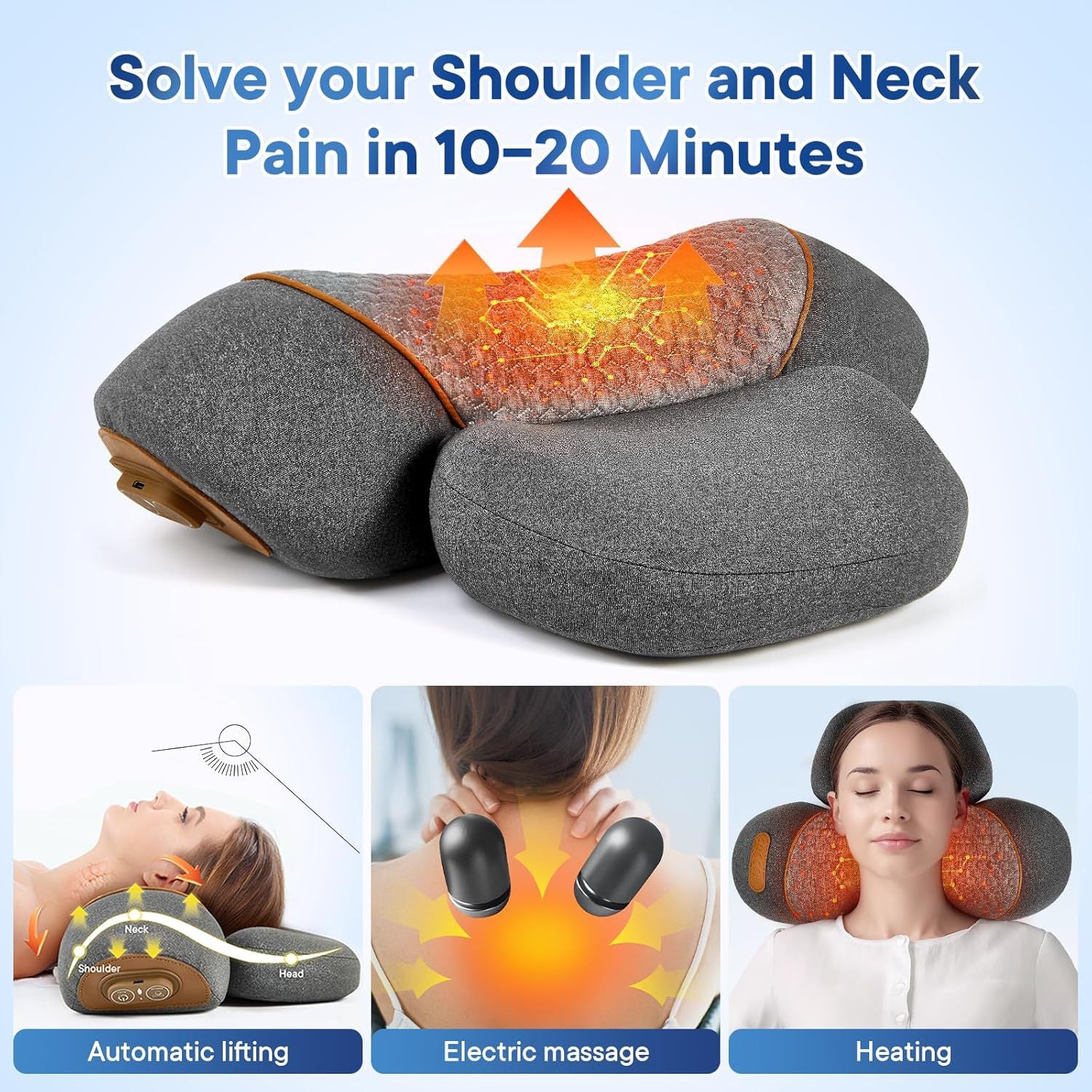 Oreiller de massage cervical électrique – masseur pour épaules et nuque – oreiller d'aide au sommeil