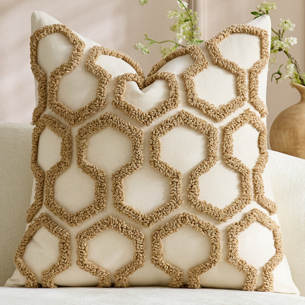 Housse de coussin capitonnée à motif nid d'abeille