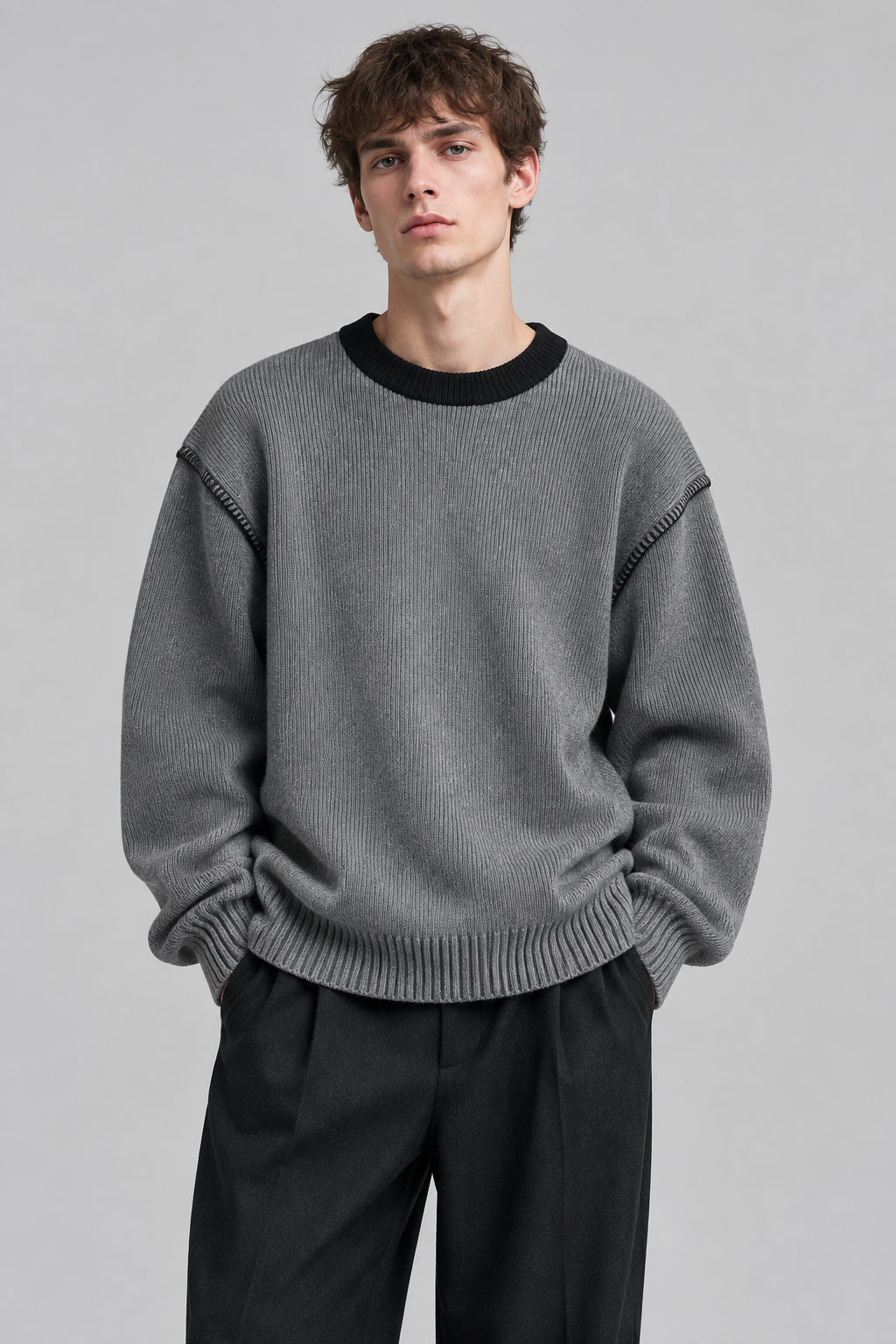 Pull  épais à col rond et motif