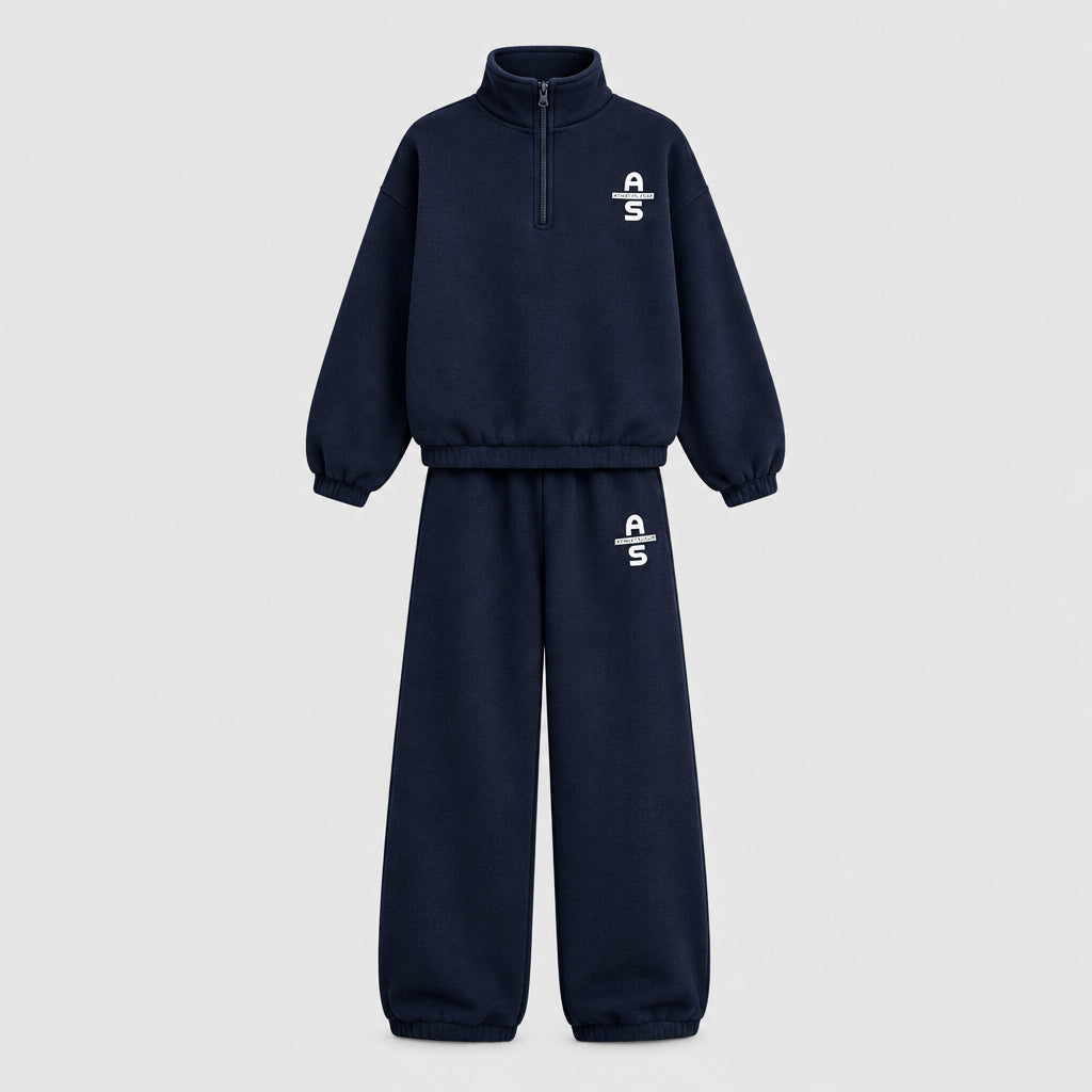 Ensemble sweat et pantalon, Style décontracté, manches longues, demi-zip, coupe ample, tenue de sport