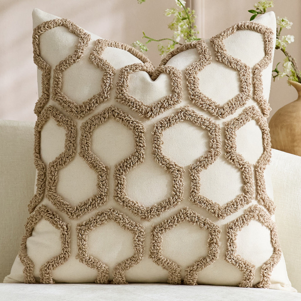 Housse de coussin capitonnée à motif nid d'abeille