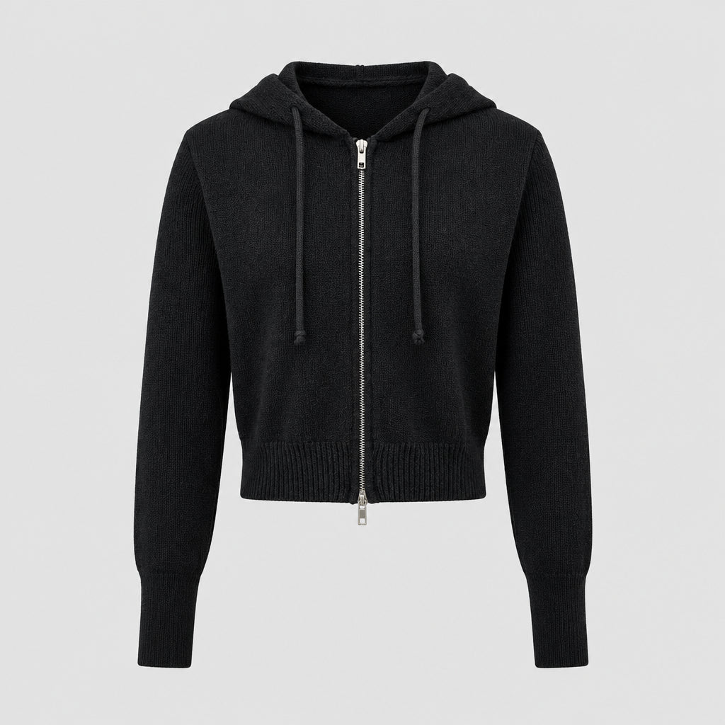 Gilet zippé à capuche en maille ,Coupe oversize, courte et épaisse