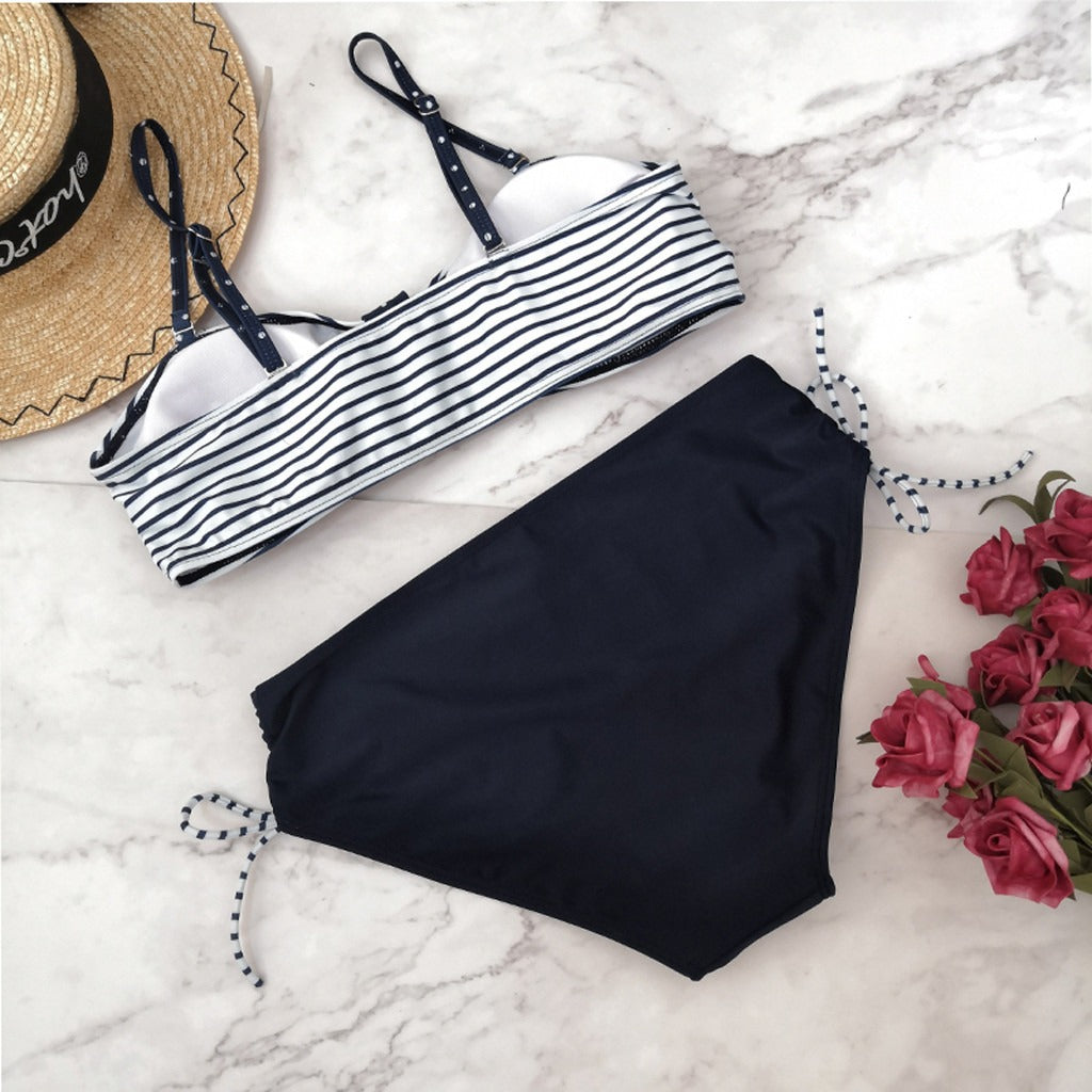 Maillot de bain de maternité à bretelles fendues et imprimé rayé pour femme