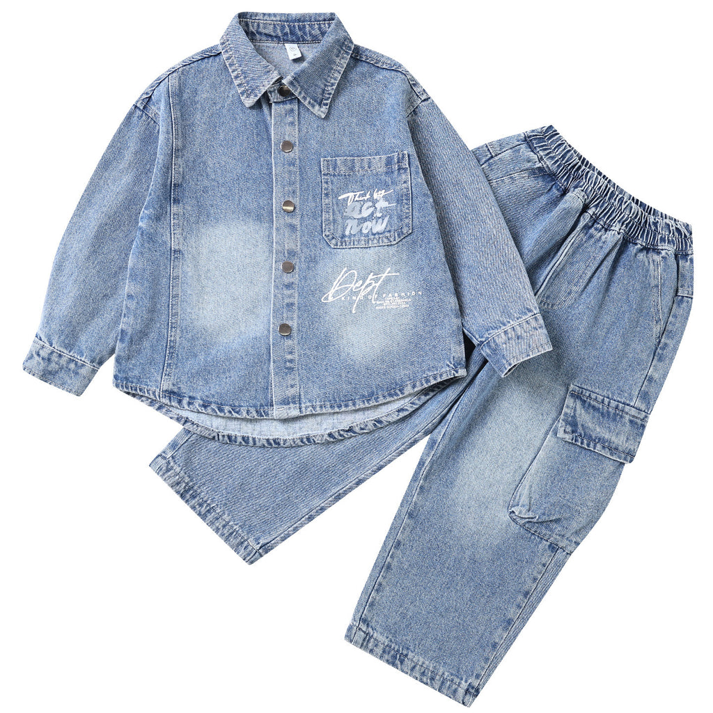 Ensemble deux pièces en jean pour garçon : veste à manches longues et pantalon