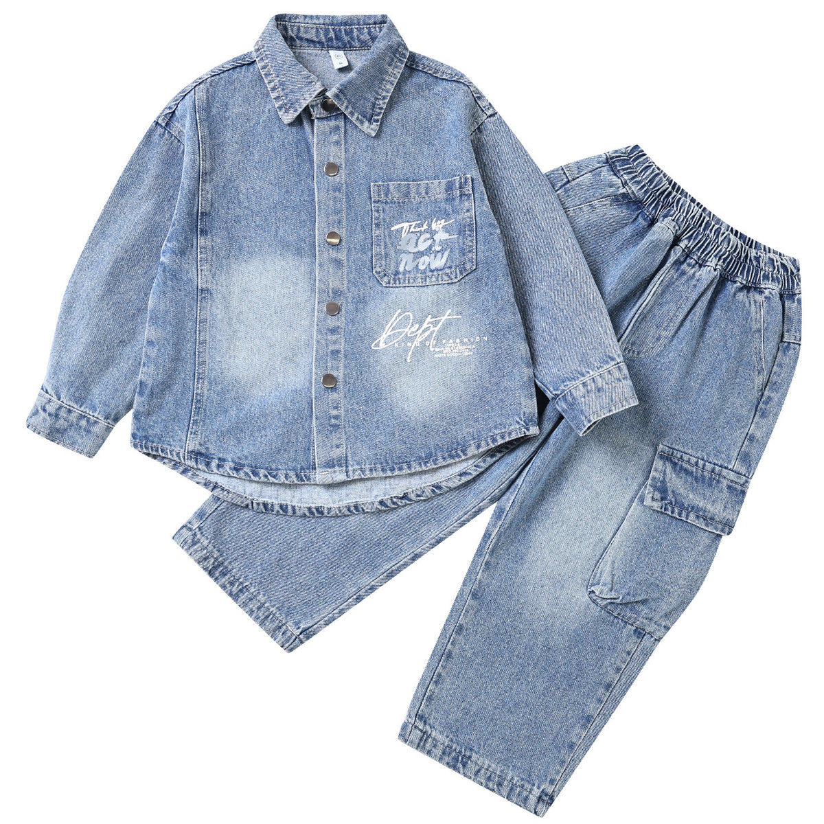 Ensemble deux pièces en jean pour garçon : veste à manches longues et pantalon