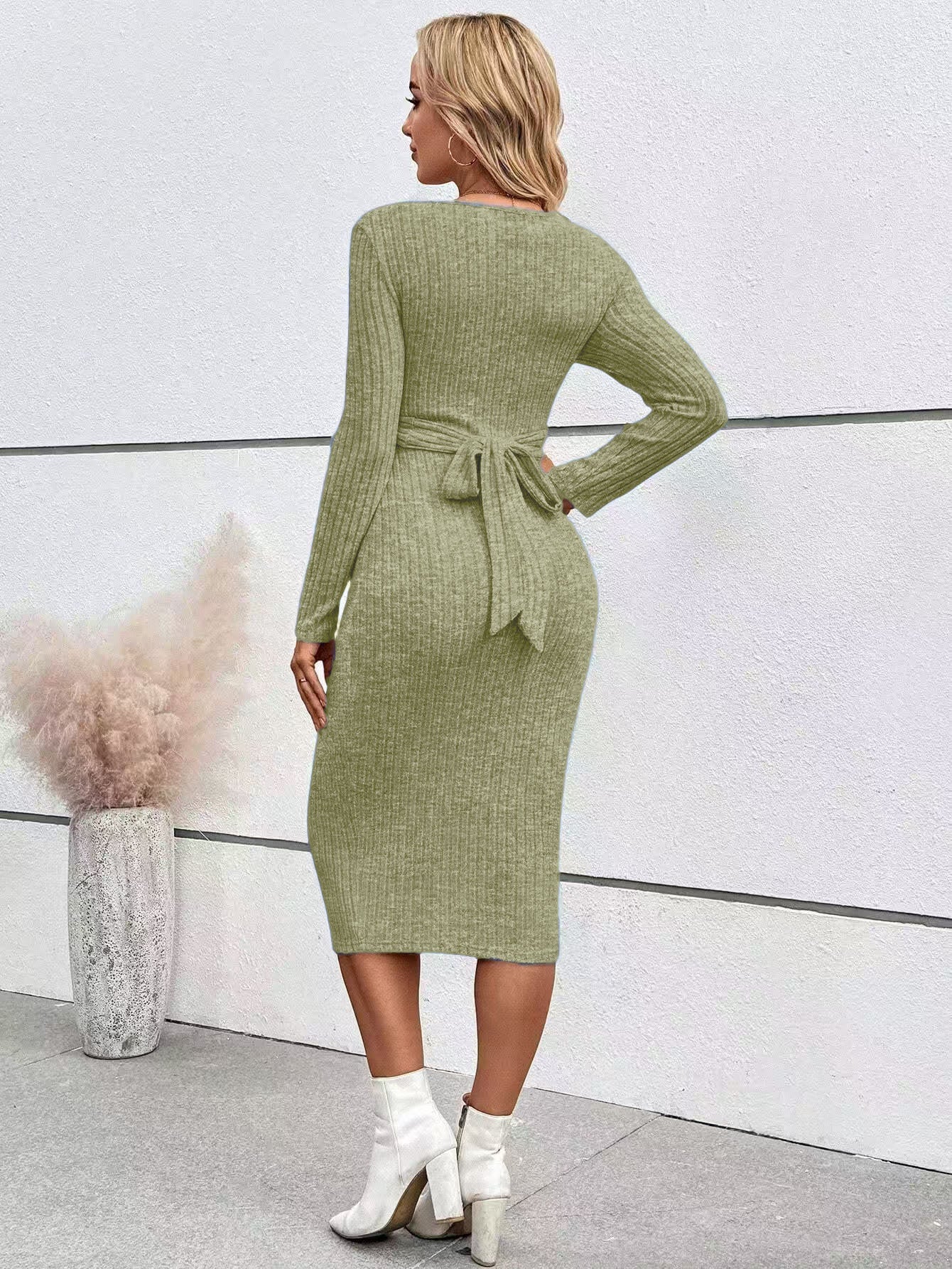 Robe de maternité à manches longues, élégante, nœud, coupe ajustée