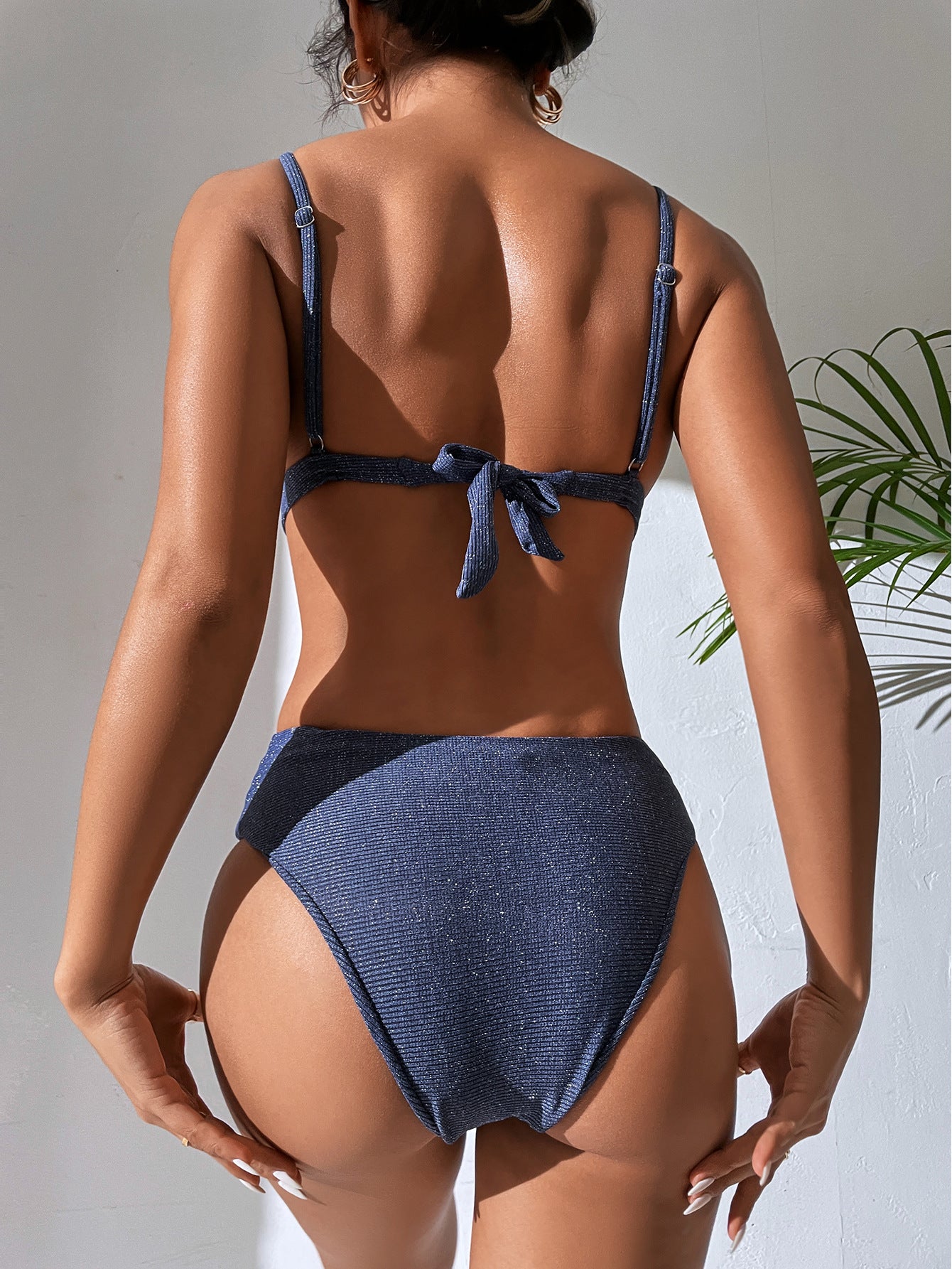 Bikini  tendance or et argent, taille haute