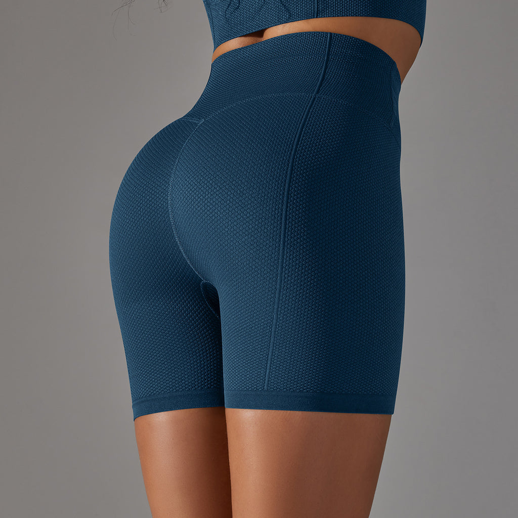 Short de yoga/sport/course à pied pour femme, taille haute, gainant, effet ventre plat et fessier, en jacquard à pois uni sans coutures