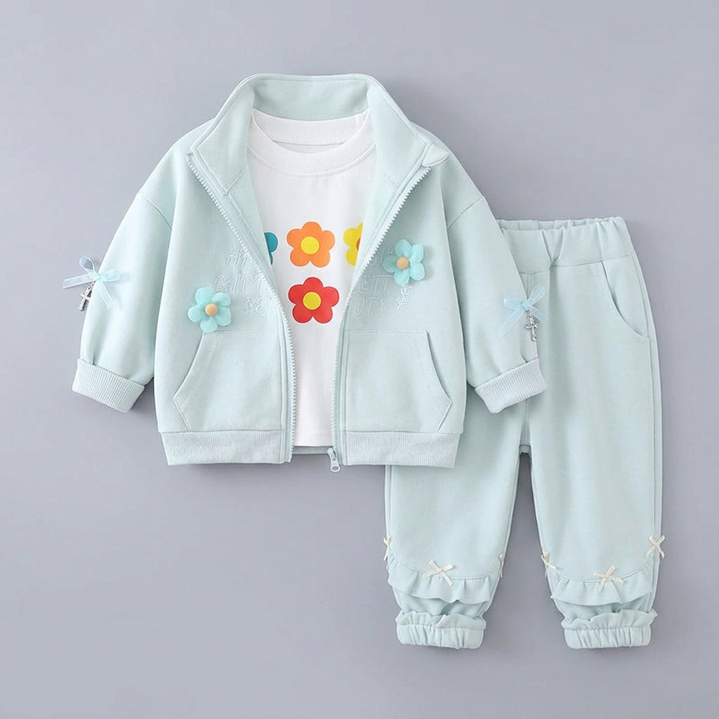 Ensemble 3 pièces pour enfant (0-4 ans) : veste zippée à motif floral