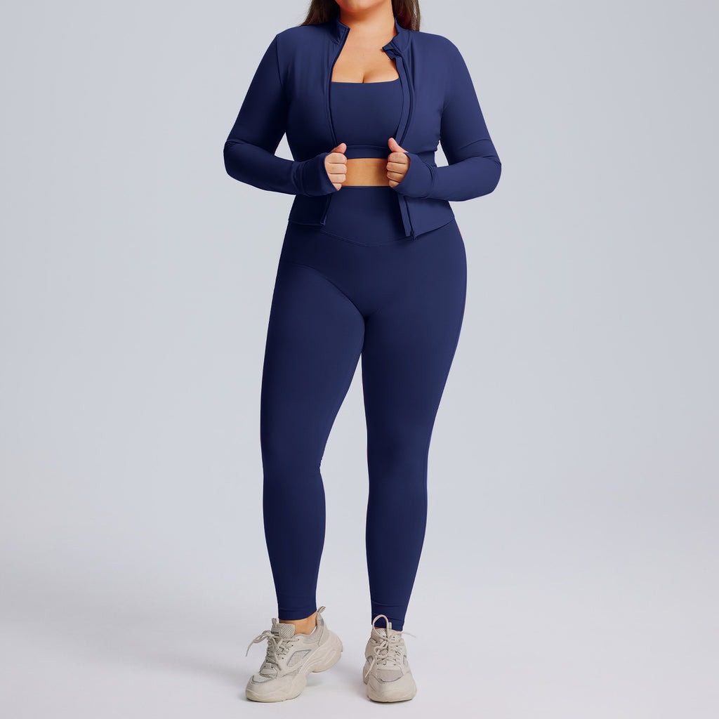 Ensemble de yoga à manches longues pour femme, ensemble trois pièces