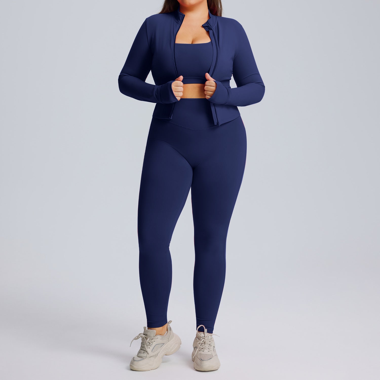 Ensemble de yoga à manches longues pour femme, ensemble trois pièces