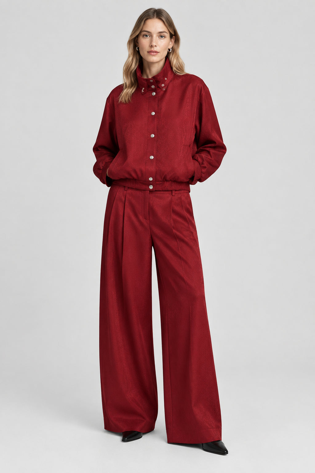Ensemble  : veste de pilote à col montant boutonné et pantalon long