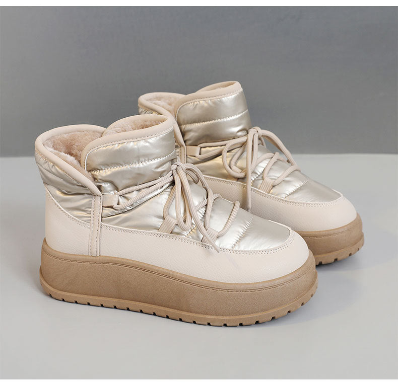 Chaussures montantes pour femme, , chaudes et doublées de polaire, avec semelle épaisse et plateforme, en coton.