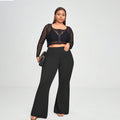 Pantalon taille haute avec poches micro-évasées , pantalon grande taille décontracté à coupe trompette très élastique