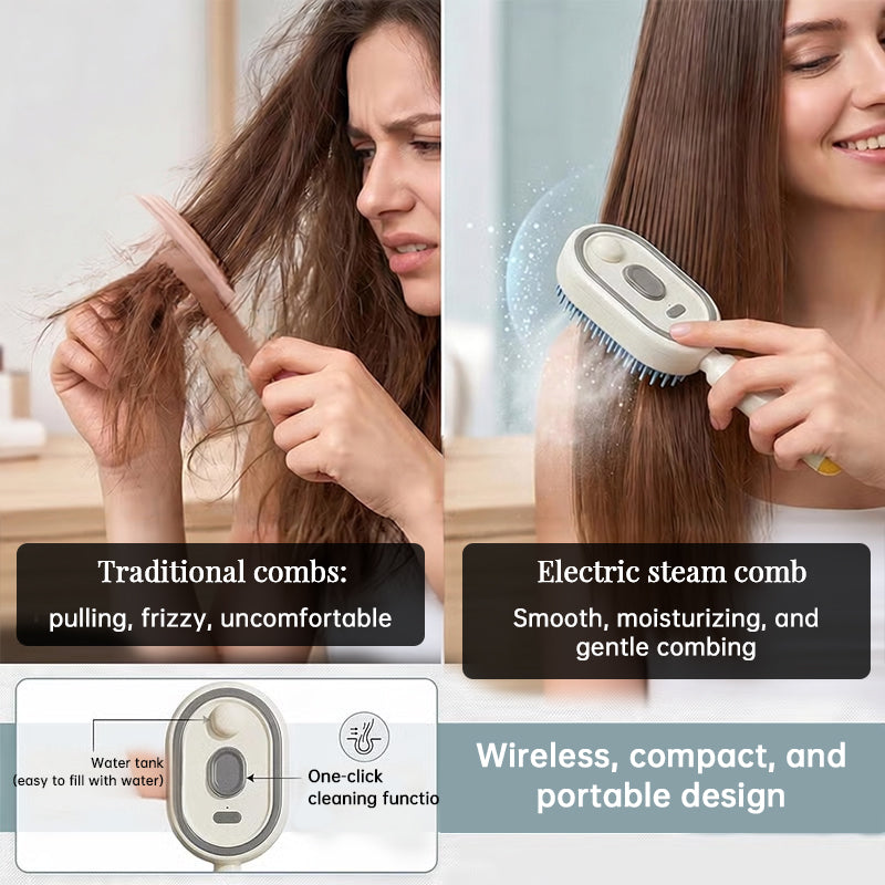 Brosse lissante à vapeur électrique avec diffusion de brume, peigne ionique pour réduire la casse et éviter les résidus, outil de coiffage pour des cheveux lisses et brillants