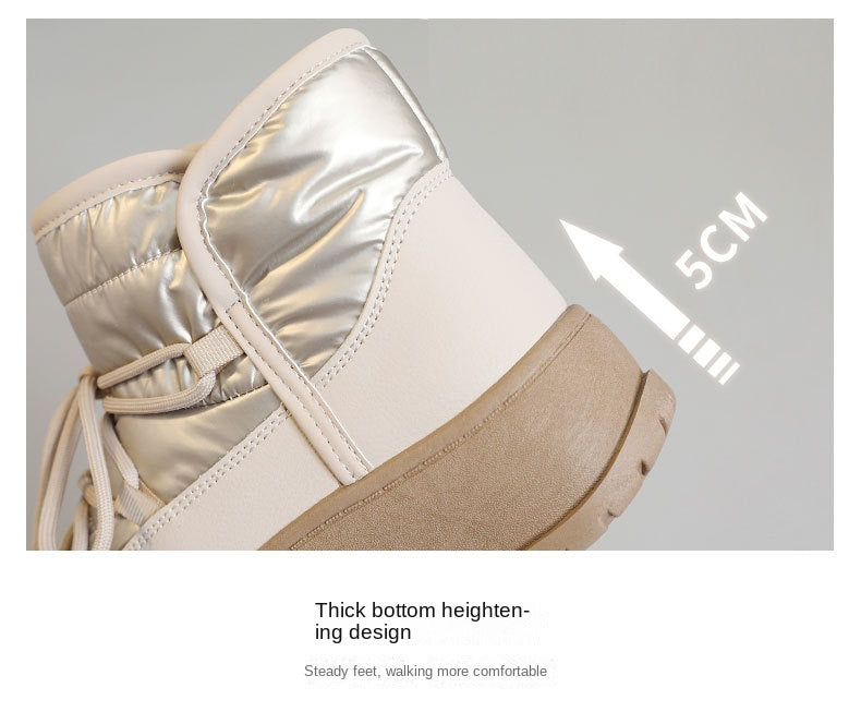 Chaussures montantes pour femme, , chaudes et doublées de polaire, avec semelle épaisse et plateforme, en coton.