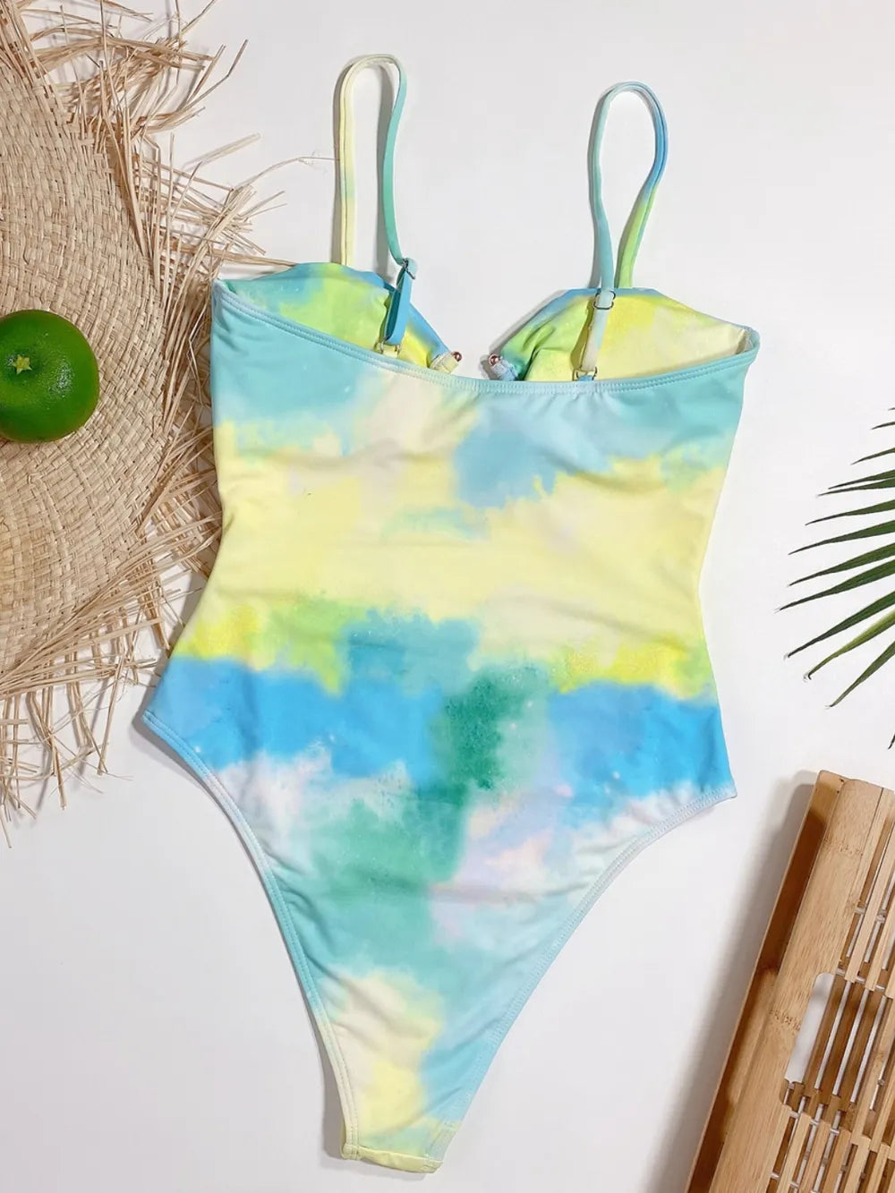 Maillot de bain une pièce à bretelles spaghetti tie-dye découpées