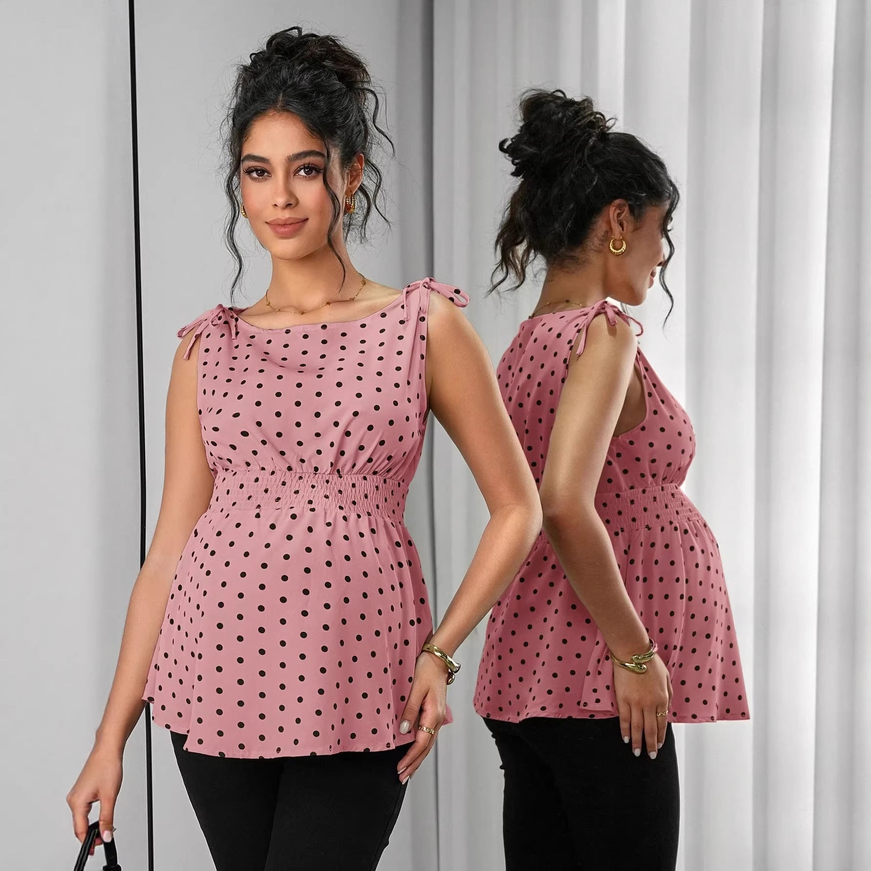 Haut de maternité bustier à pois chics et style doux