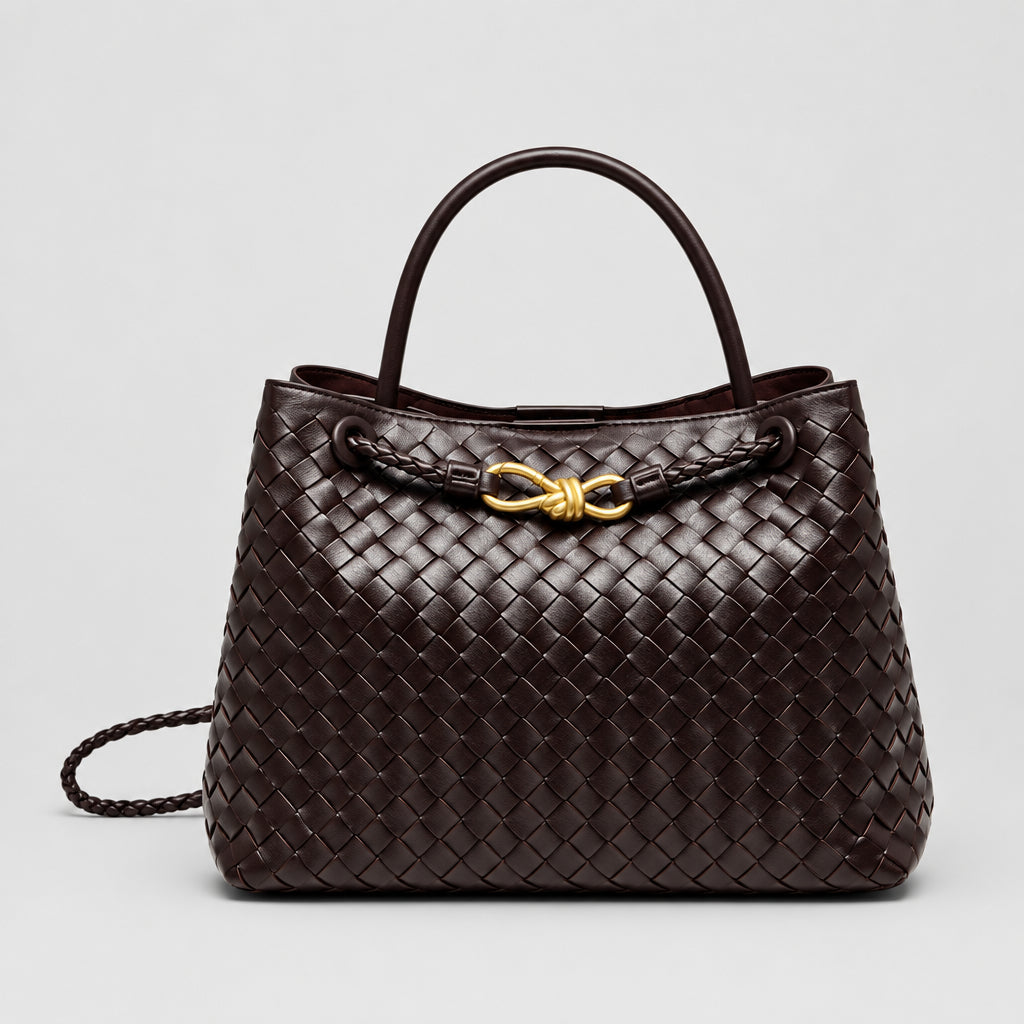 Sac cabas en cuir véritable avec nœud métallique en forme de 8