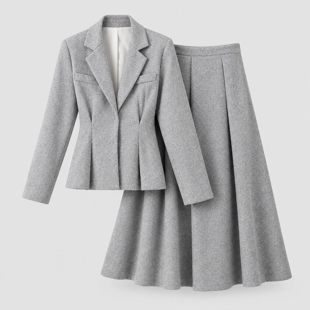 Ensemble deux pièces pour femme comprenant une veste cintrée courte et une jupe mi-longue coupe en A.