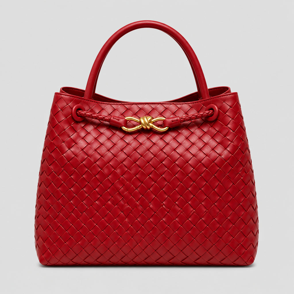 Sac cabas en cuir véritable avec nœud métallique en forme de 8