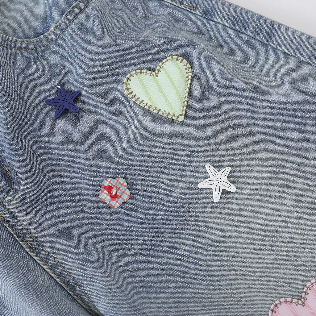 Pantalon en jean façon patchwork, coupe droite ample