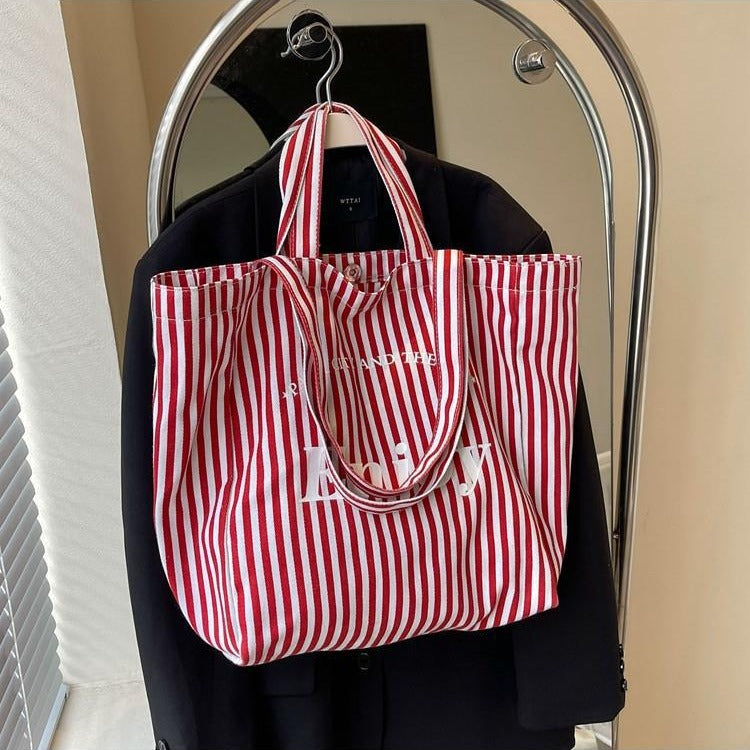 Sac cabas en toile à rayures colorées, grande capacité, sac à bandoulière décontracté, design simple