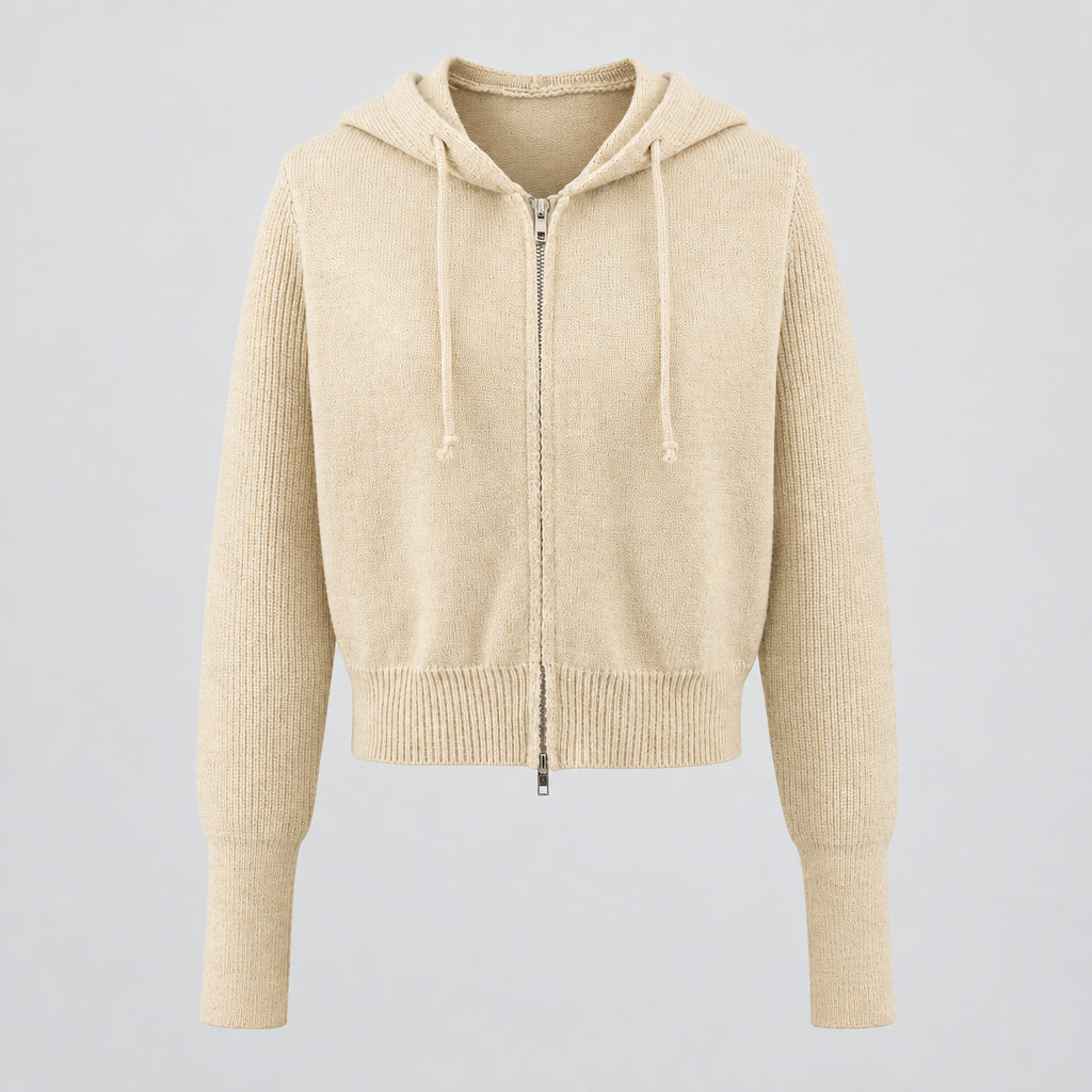 Gilet zippé à capuche en maille ,Coupe oversize, courte et épaisse