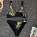 Bikini imprimé Feuille sexy noir, bikini imprimé feuilles, micro maillot de bain brésilien femme