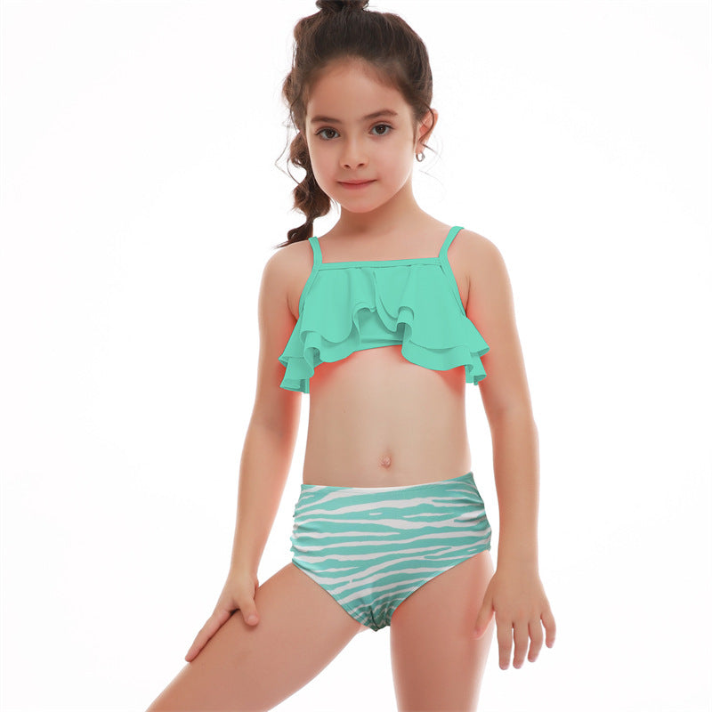 Maillot de bain deux pièces pour filles, double volant , maillot de bain enfant